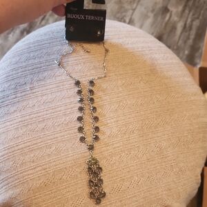 Bijoux Terner Silver and Gray Y-Drop Necklace with Faceted Stones